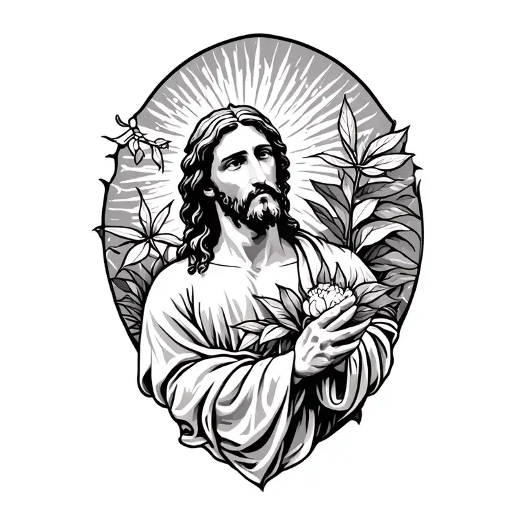 Jesus trimming plant tattoo design idea