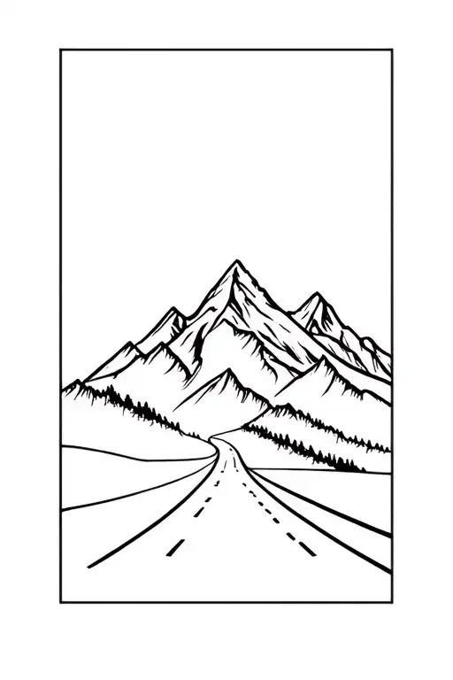 mountain with road at bottom going left to right tattoo design idea