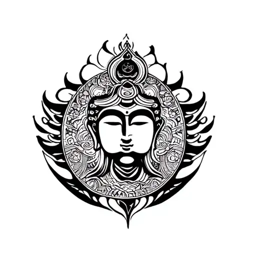Buddha guan yin and om mani padme hum tattoo design idea