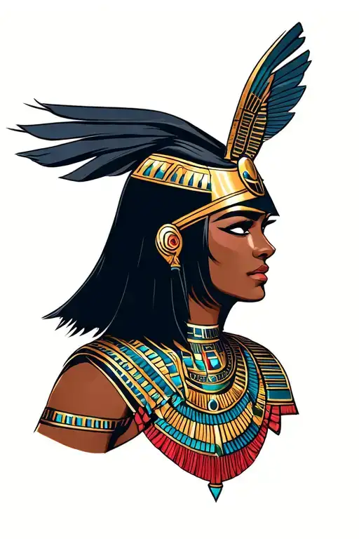 egyptian with brown skin and black straight hair and bangs and traditional helmet  tattoo design idea