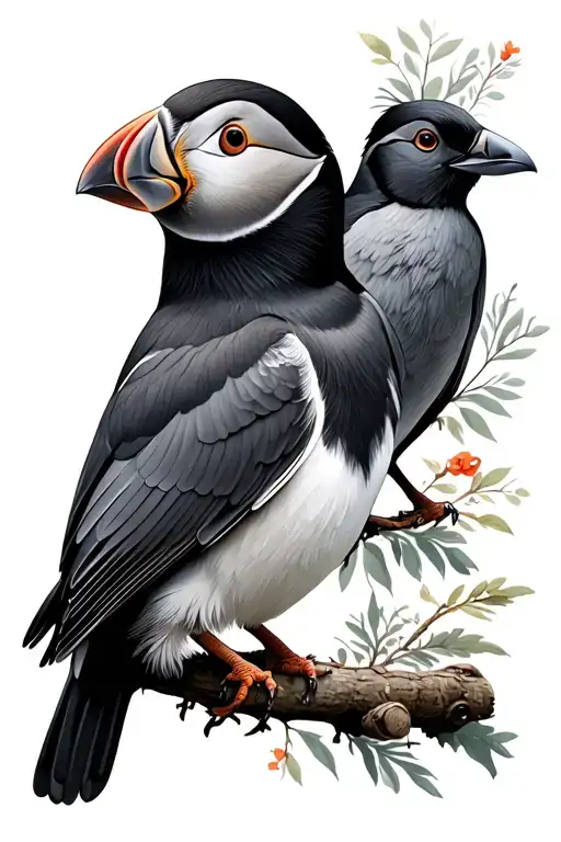 puffin, robin, jackdaw and lapwing half sleeve realism  tattoo design idea