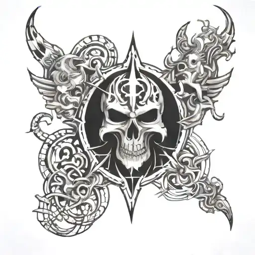 666 symbols incorporated tattoo design idea