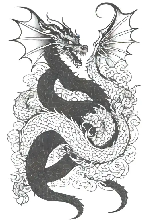 Feminine japanese Dragon wrapped tattoo design idea