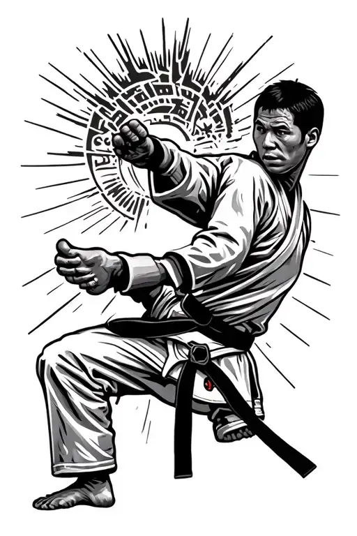 black belt doing taekwondo kick flip tattoo design idea