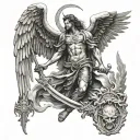 behind arch angel gabriel standing in ruins with hurt wings fighting demons and protecting heaven back tattoo tattoo design idea