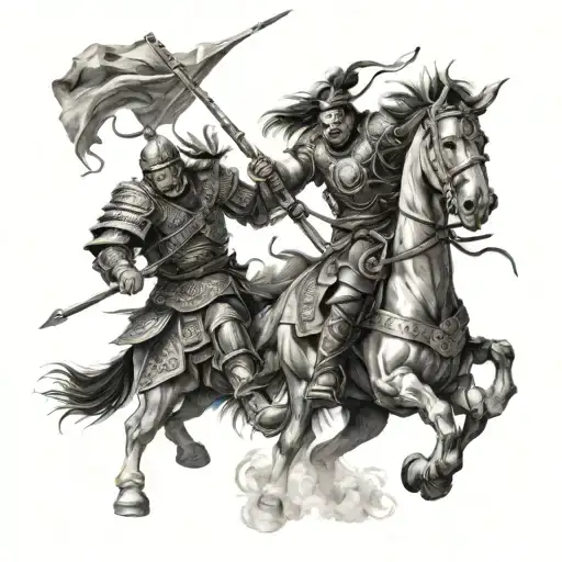 realism Mongolian Warrior battle scene tattoo design idea