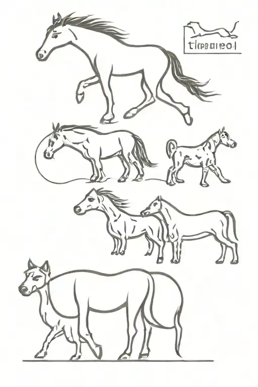 a horse, a pony, a hound dog, and a terrier. a family of 4   tattoo design idea