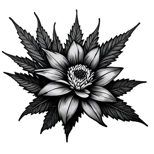 cannabis, feminine flowers unique design combining tattoo design idea