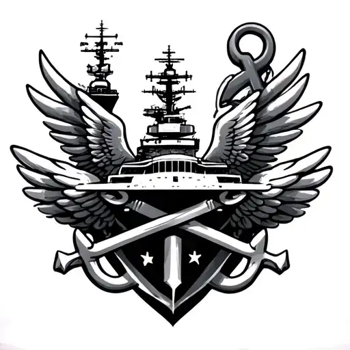 Aircraft Carrier with crossed anchors and wings above it tattoo design idea