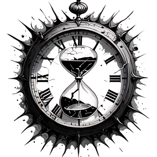 hourglass broken clock tattoo design idea