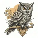 stoic owl perched on top tattoo design idea