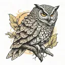 stoic owl perched on top tattoo design idea