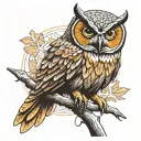 stoic owl perched on top tattoo design idea