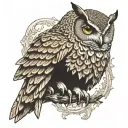 stoic owl perched on top tattoo design idea