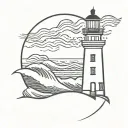 lighthouse with waves crashing tattoo design idea