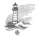 lighthouse with waves crashing tattoo design idea
