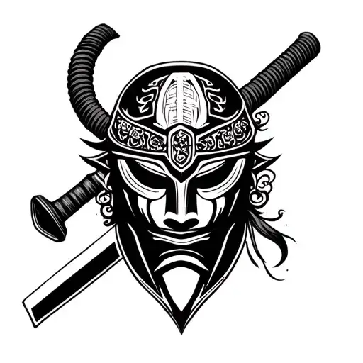 samurai mask katana sword tattoo design idea