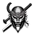 samurai mask katana sword tattoo design idea