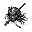 samurai mask katana sword tattoo design idea