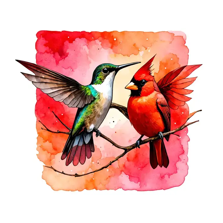 infinity symbol intertwined hummingbird and cardinal tattoo design idea