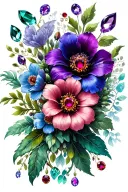 emerald, opal, garnet, tanzanite, ruby, amethyst flowers tattoo design idea