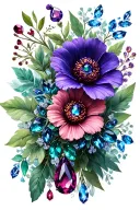 emerald, opal, garnet, tanzanite, ruby, amethyst flowers tattoo design idea