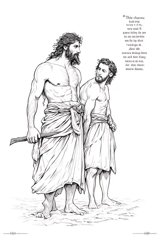 David and Goliath with bible verse as filling  tattoo design idea