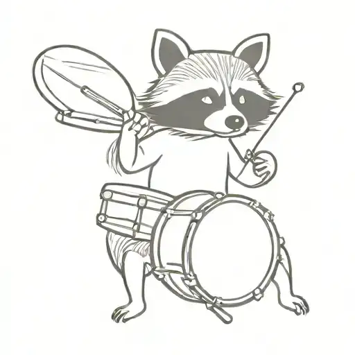 Raccoon playing the drum set  tattoo design idea