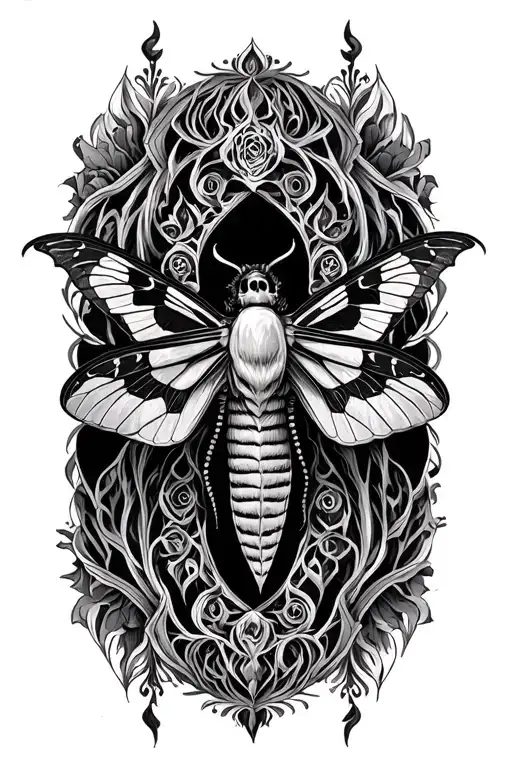 gothic style mandala design death moth emerging tattoo design idea