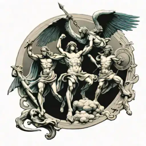 Statues greeks angels demonds battle sky tonight all tattoo design idea