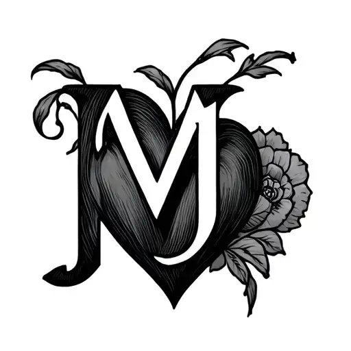 initials M initials J inside a heart tattoo design idea