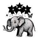 Baby elephant with butterfly on trunk and two stars above tattoo design idea