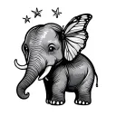 Baby elephant with butterfly on trunk and two stars above tattoo design idea