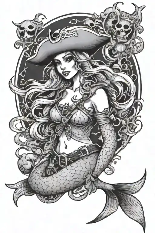 pirate mermaid tattoo design idea