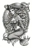 pirate mermaid tattoo design idea
