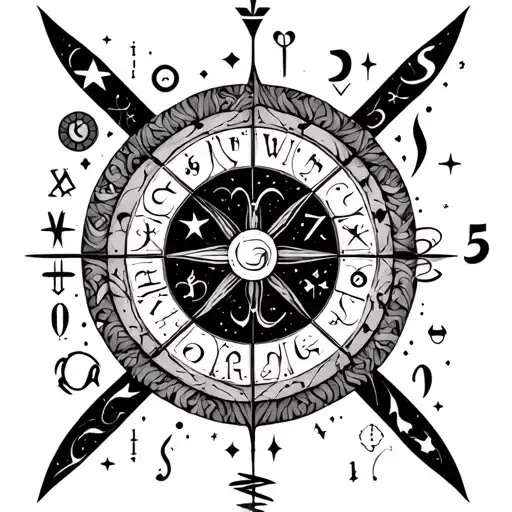 Numerology symbols intertwined with astrological tattoo design idea
