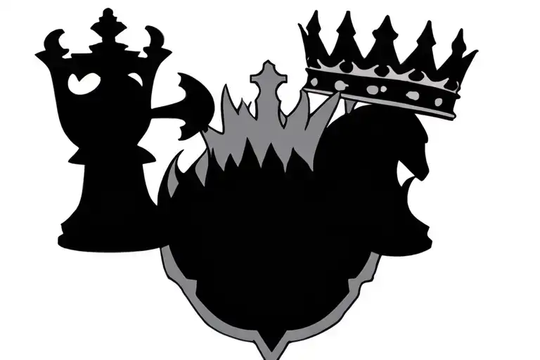 king, queen, knight, bishop, and rook chess piece tattoo design idea