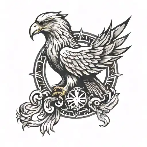 firebird logo, an eagle, three crosses mixed tattoo design idea