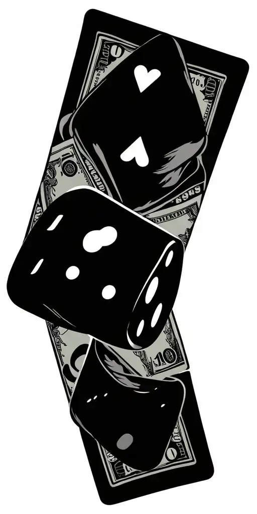cards money alcohol and dice intertwined tattoo design idea