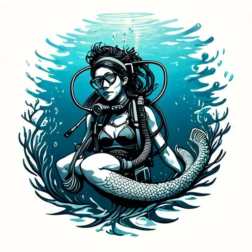scuba diver mer maid tattoo design idea