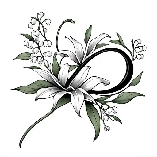 small infinity shaped tattoo with lily of the valley flowers tattoo design idea