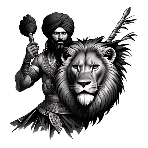 sikh warrior with lion face  tattoo design idea