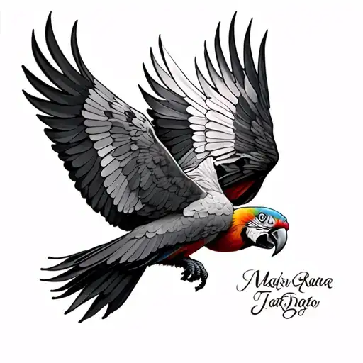macaw flying with open wings around the outer breast on ribcage tattoo design idea