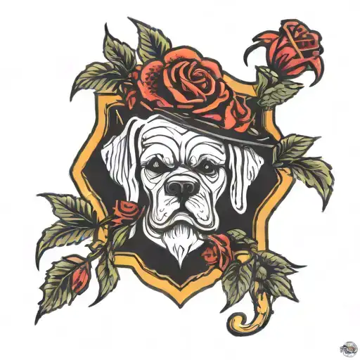 fire department maltese with roses tattoo design idea