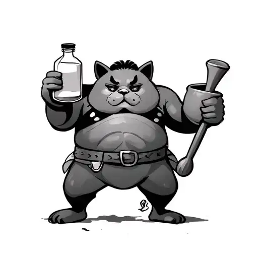 Mao Mao from "The Apothecary Diaries", standing in a heroic pose holding a medicine bottle and a mortar and pestle, anim tattoo design idea