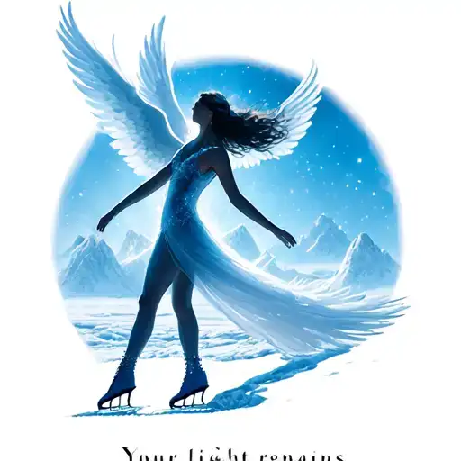 "Your light remains" a shadow ice skater in heaven. tattoo design idea