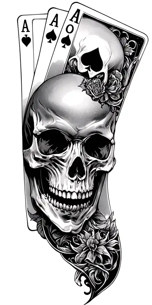 skull and cards  tattoo design idea