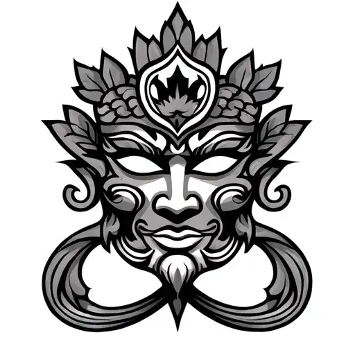 Sri Lankan mask intertwined with Canadian symbol tattoo design idea