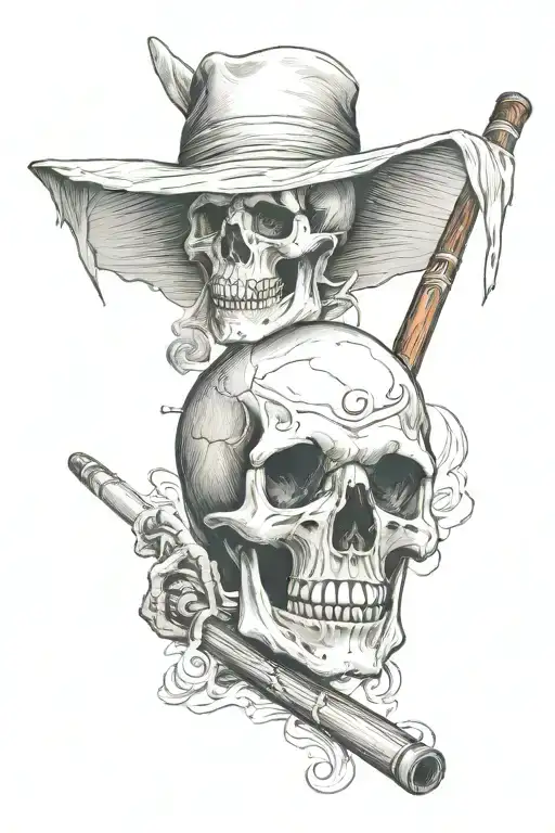 skull smoking with the grim reaper  tattoo design idea