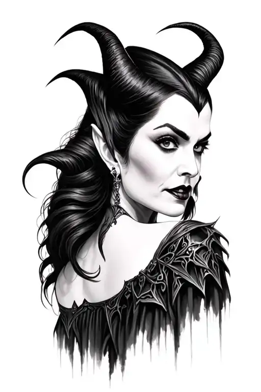 Maleficent realistic portrait tattoo design idea